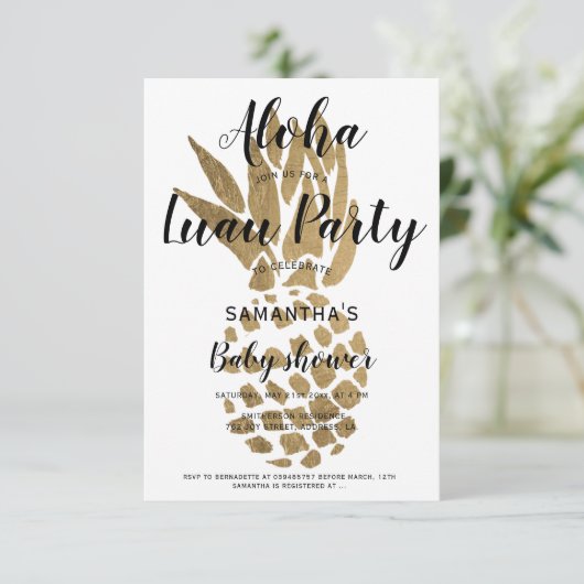 Luau party Aloha baby shower chic gold pineappel Kaart (Staand voorkant)