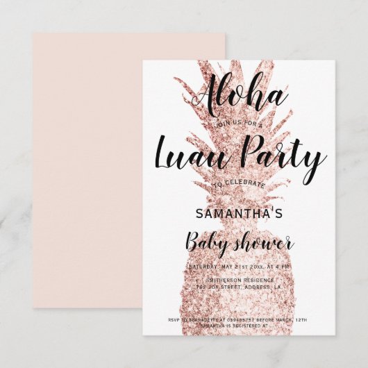 Luau party Aloha baby shower glitter pineappel Kaart (Voorkant / Achterkant)
