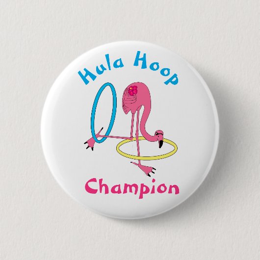Luau Party Flamingo Hula Hoop Champion 3" Button (Voorkant)