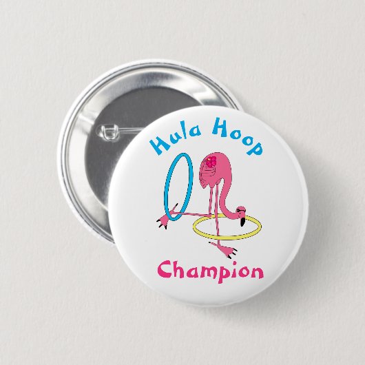 Luau Party Flamingo Hula Hoop Champion 3" Button (Voorkant /achterkant)