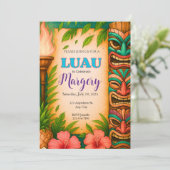Luau Party Invitation, bewerkbare tropische Tiki I Kaart (Staand voorkant)