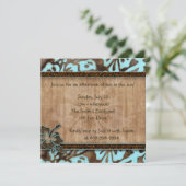 Luau Party Invitation Hibiscus Blue Brown Kaart (Staand voorkant)