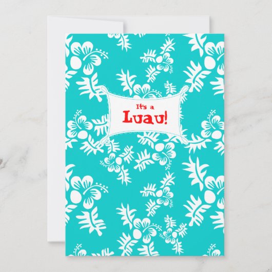 Luau Party Invitation Hibiscus Flower Blue White Kaart (Voorkant)