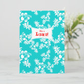 Luau Party Invitation Hibiscus Flower Blue White Kaart (Staand voorkant)