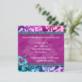 Luau Party Invitation Hibiscus Pink Blue Kaart (Staand voorkant)