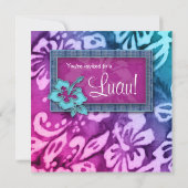 Luau Party Invitation Hibiscus Pink Blue Kaart (Achterkant)