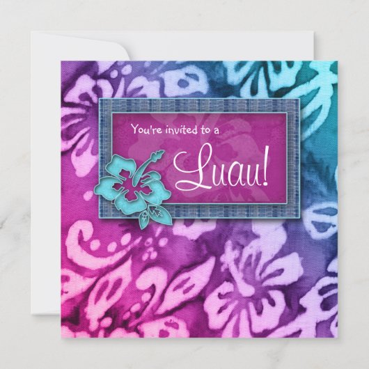 Luau Party Invitation Hibiscus Pink Blue Kaart (Achterkant)