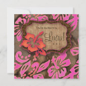Luau Party Invitation Hibiscus Pink Brown Sinaasap Kaart (Achterkant)