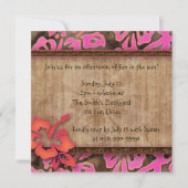 Luau Party Invitation Hibiscus Pink Brown Sinaasap Kaart (Voorkant)