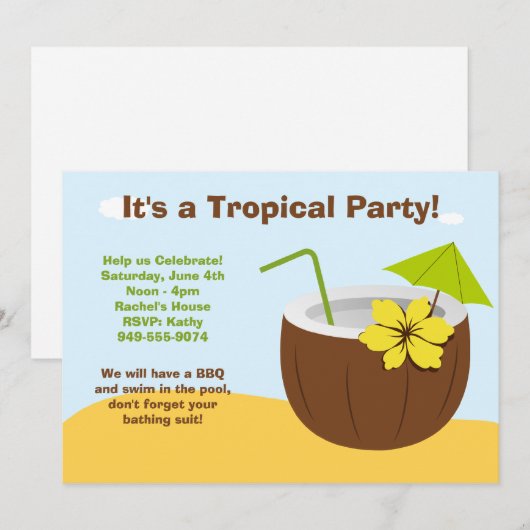 Luau Party Invitation Kaart (Voorkant / Achterkant)