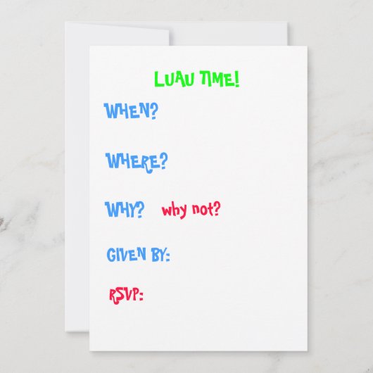 Luau Party Invitation Kaart (Achterkant)
