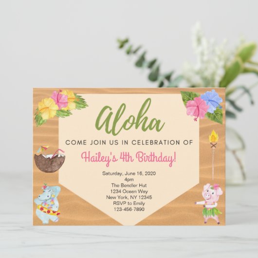 Luau Party Invitation Kaart (Staand voorkant)