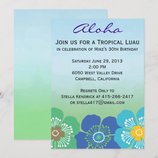 Luau Party Invitations - Calypso Kaart (Voorkant / Achterkant)