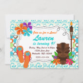 Luau Party Invite, Turquoise Damask en Tiki Man Kaart (Voorkant)
