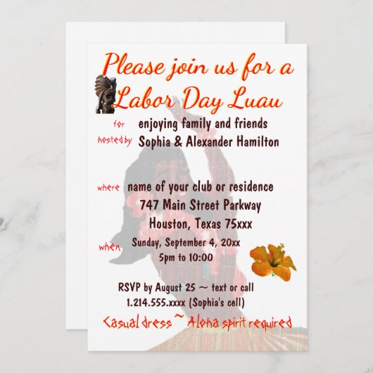 Luau Party Labour Day Barbeque Kaart (Voorkant / Achterkant)