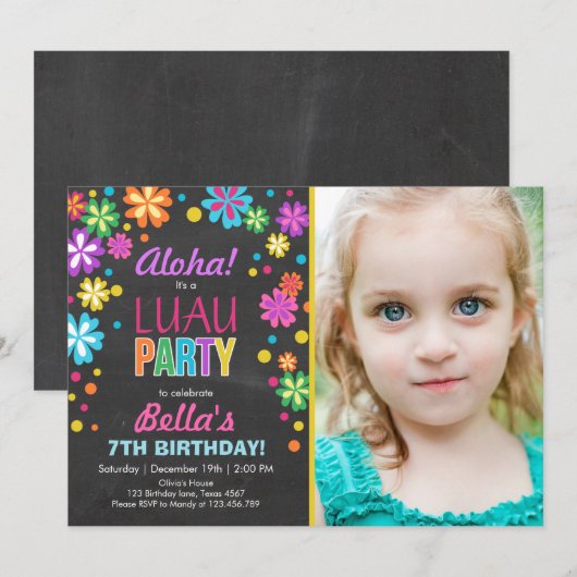 Luau party nodigde Tropical Birthday Aloha uit Kaart (Voorkant / Achterkant)