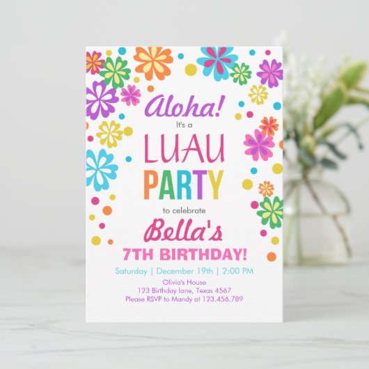 Luau party nodigde Tropical Birthday Aloha uit Kaart (Staand voorkant)