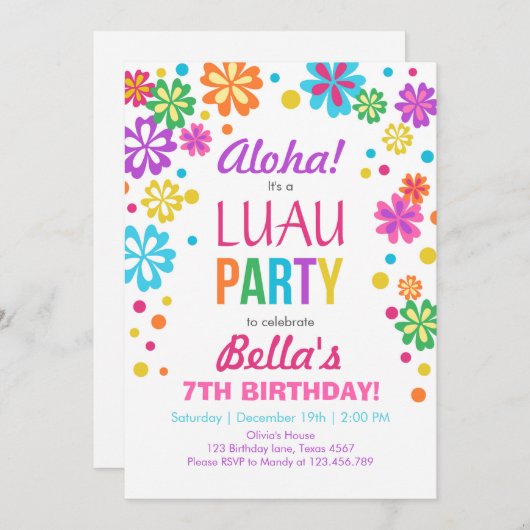 Luau party nodigde Tropical Birthday Aloha uit Kaart (Voorkant / Achterkant)