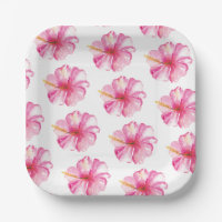 Luau Party Roze Hibiscus Bloemen Papier Borden