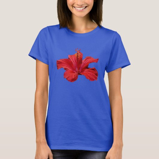 Luau Party Tropical Hawaiian Red Hibiscus Flower T-shirt (Voorkant)