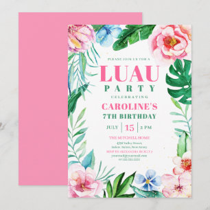 Luau Party Tropisch roze Floral Hawaiian Birthday Kaart