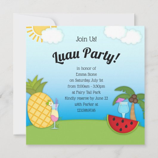 Luau Party Verjaardag BBQ Picknick Party Uitnodigi Kaart (Achterkant)