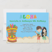 Luau Party with Boy &Girl Tiki Birthday Uitnodigin Kaart (Voorkant)