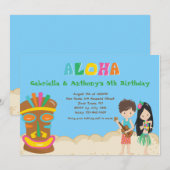 Luau Party with Boy &Girl Tiki Birthday Uitnodigin Kaart (Voorkant / Achterkant)