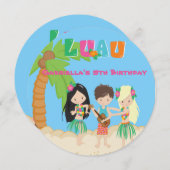 Luau Party with Palm Tree and Kinder Round Invitat Kaart (Voorkant / Achterkant)