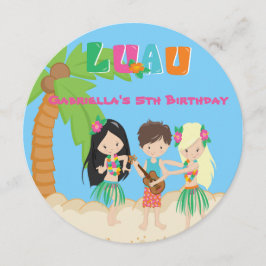 Luau Party with Palm Tree and Kinder Round Invitat Kaart