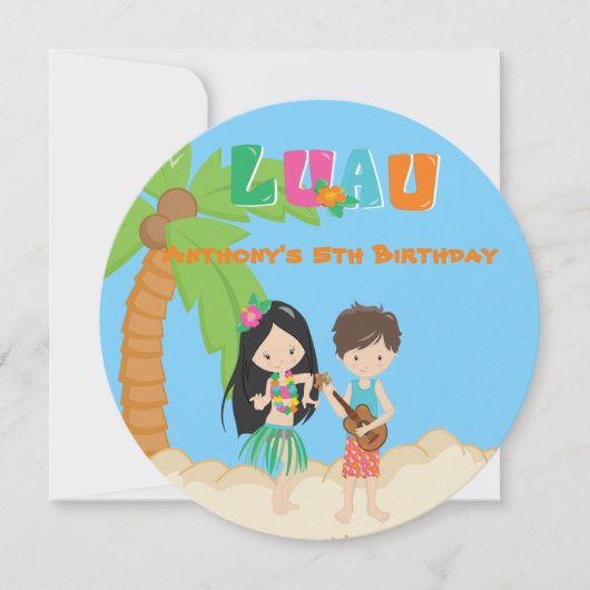 Luau Party with Palm Tree Round Invitation Kaart (Voorkant)