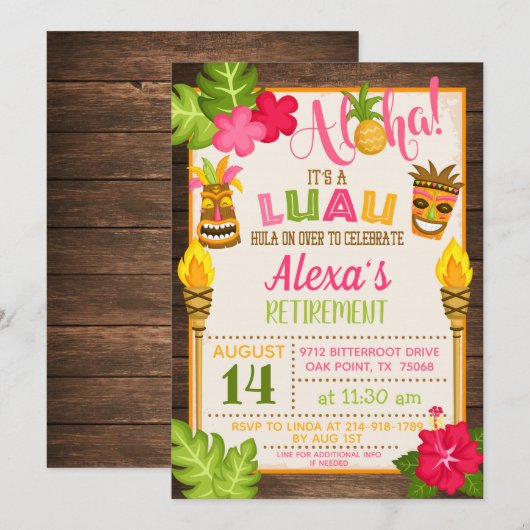 Luau-pensioenfeestuitnodiging Kaart (Voorkant / Achterkant)