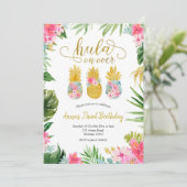 Luau Pineapple Girl Birthday Invitation Kaart (Staand voorkant)
