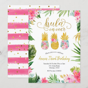 Luau Pineapple Girl Birthday Invitation Kaart