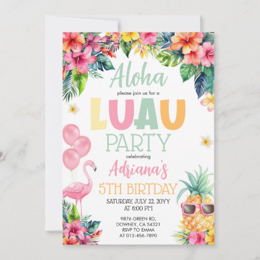 Luau Pineapple Hawaiian Meisje Verjaardagsfeest Kaart (Voorkant)