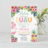 Luau Pineapple Hawaiian Meisje Verjaardagsfeest Kaart (Staand voorkant)
