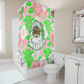 luau pink christmas hawaiian black santa hibiscus douchegordijn (In situ)