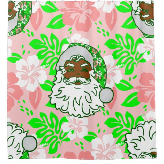 luau pink christmas hawaiian black santa hibiscus douchegordijn (Voorkant)