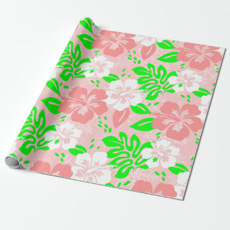 luau pink christmas hawaiian hibiscus floral xmas cadeaupapier
