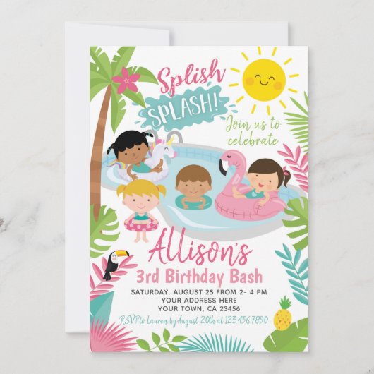 Luau Pool Birthday Kaart (Voorkant)