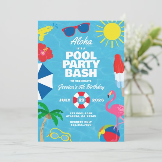 Luau Pool Party Uitnodiging (Staand voorkant)