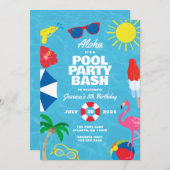Luau Pool Party Uitnodiging (Voorkant / Achterkant)
