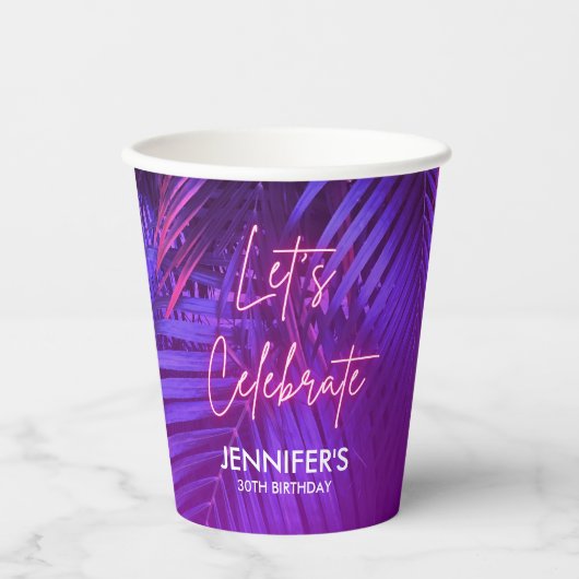 Luau Purple Palm Leaf Birthday Paper Cup Papieren Bekers (Voorkant)