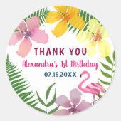 Luau Roze Flamingo 1e Verjaardag Bedankt Ronde Sticker (Voorkant)
