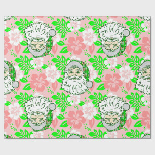 luau roze kerst hawaiiaanse kerstman hibiscus cadeaupapier