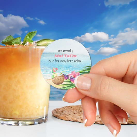 Luau Summer Beach Funny My Time Baby shower Ronde Sticker