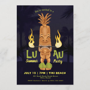 Luau Summer Tiki Birthday Event Party Invite Kaart