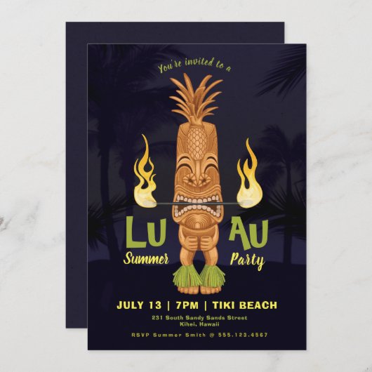 Luau Summer Tiki Verjaardag Evenementenfeest Uitno Kaart (Voorkant / Achterkant)