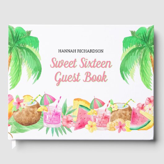 Luau Sweet 16 Hawaïaans Themafeest Custom Gastenboek (Voorkant)