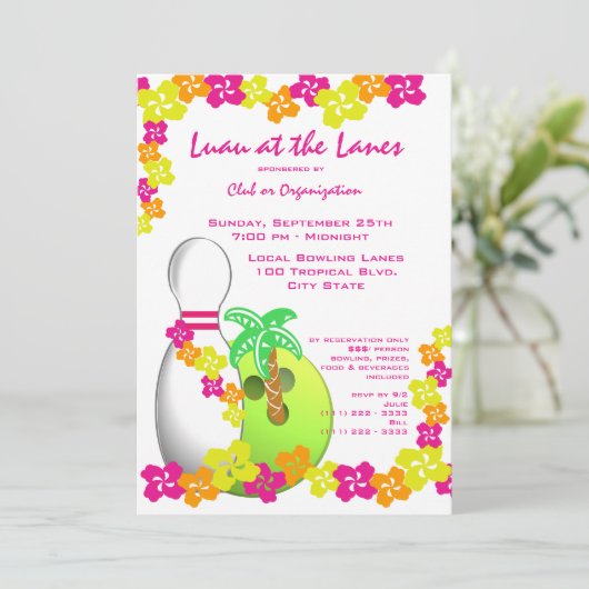 Luau Theme Bowling Kaart (Staand voorkant)